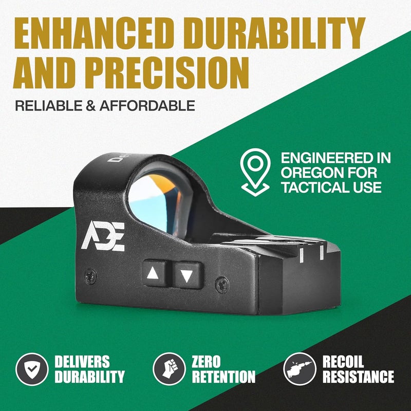 Ade Advanced Optics ADE RD3-012PRO Motion Awake (Sensor Activated) System Red Dot with 2MOA Dot and 32 MOA Circle Multi Reticle Reflex Sight for Handgun That is Compatible with Doctor Footprint – Compact Reflex Optic - Image 2